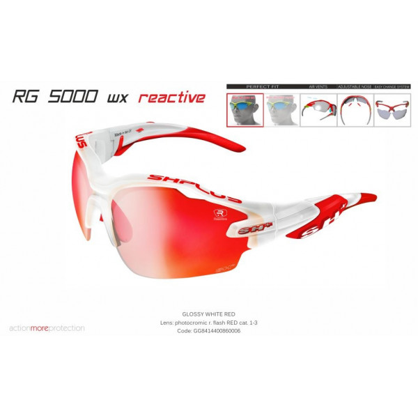 OCCHIALE SPORTIVO RG 5000 WX REACTIVE FLASH BIANCO/rosso lente fotocromatica rossa cat.1-3